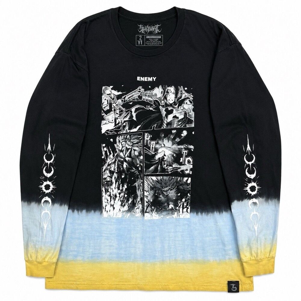 Shibori Threads Mens 2XL Enemy Manga Graphic Long Sleeve Shirt Hand Dyed Street